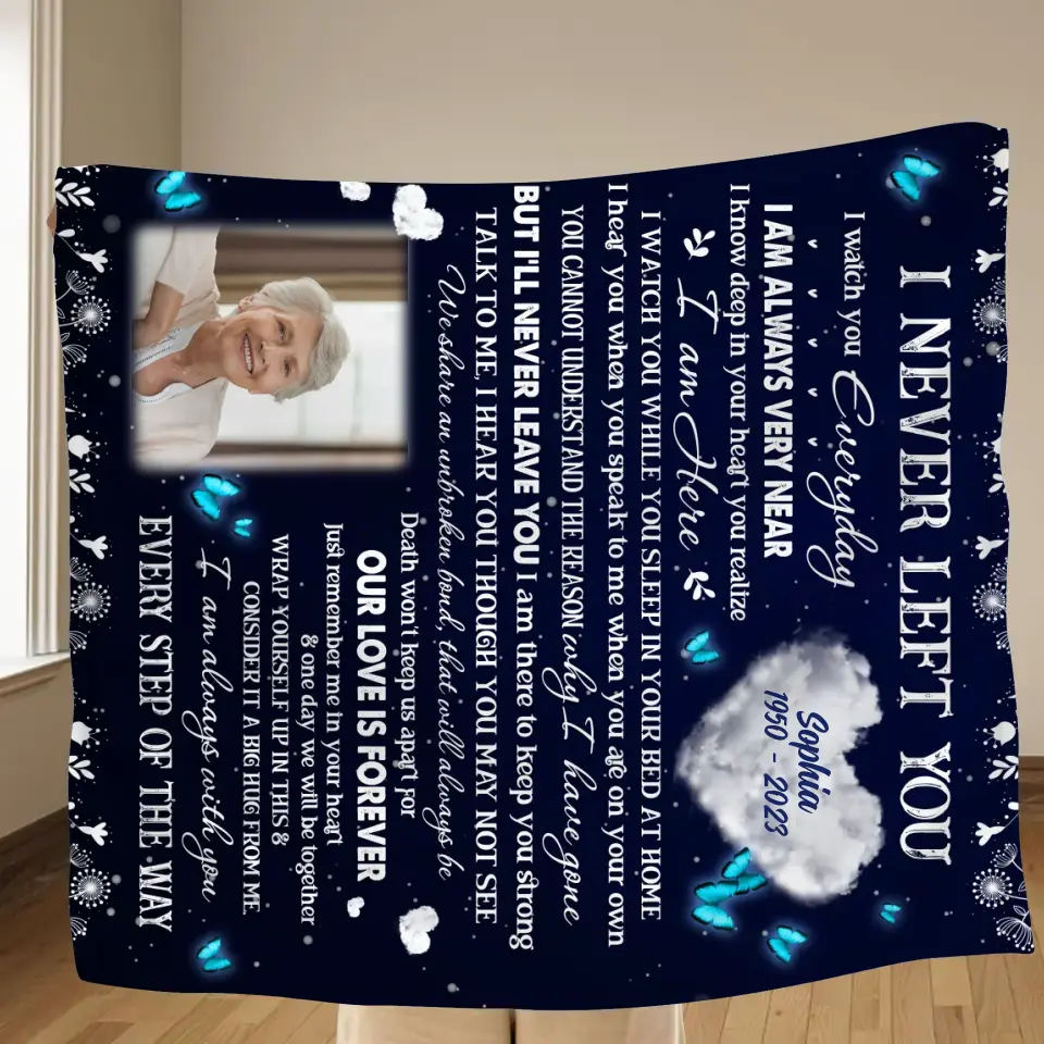 Personalized Memorial Quilt/Fleece Throw Blanket - Upload Photo - Memorial Gift Idea For Family Member - I Never Left You I Watch You Everyday