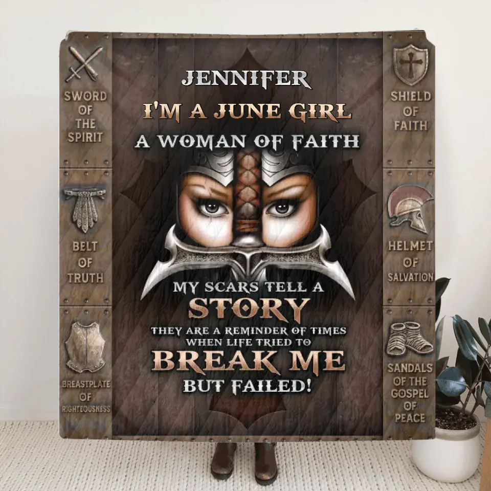 Personalized Female Warrior Fleece Throw Blanket & Quilt - Gift Idea For Warriors - I'm A June Girl