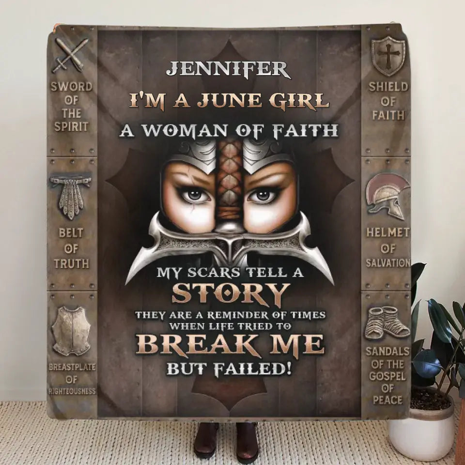 Personalized Female Warrior Fleece Throw Blanket & Quilt - Gift Idea For Warriors - I'm A June Girl
