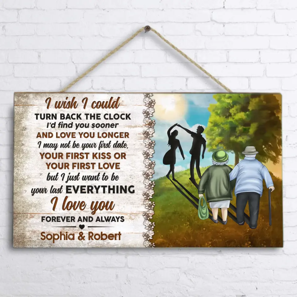 Personalized Couple Rectangle Door Sign - Gift Idea For Couple - I Wish I Could Turn Back The Clock
