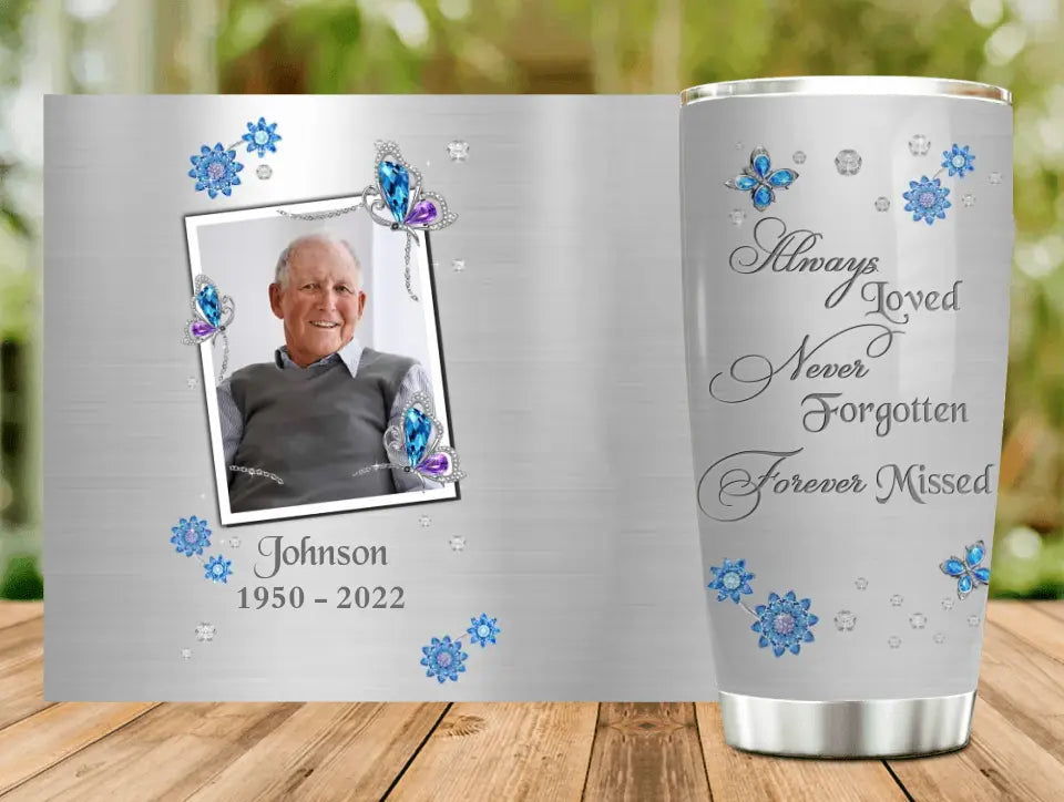 Personalized Memorial Photo Tumbler - Memorial Gift Idea For Family - Always Loved Never Forgotten Forever Missed
