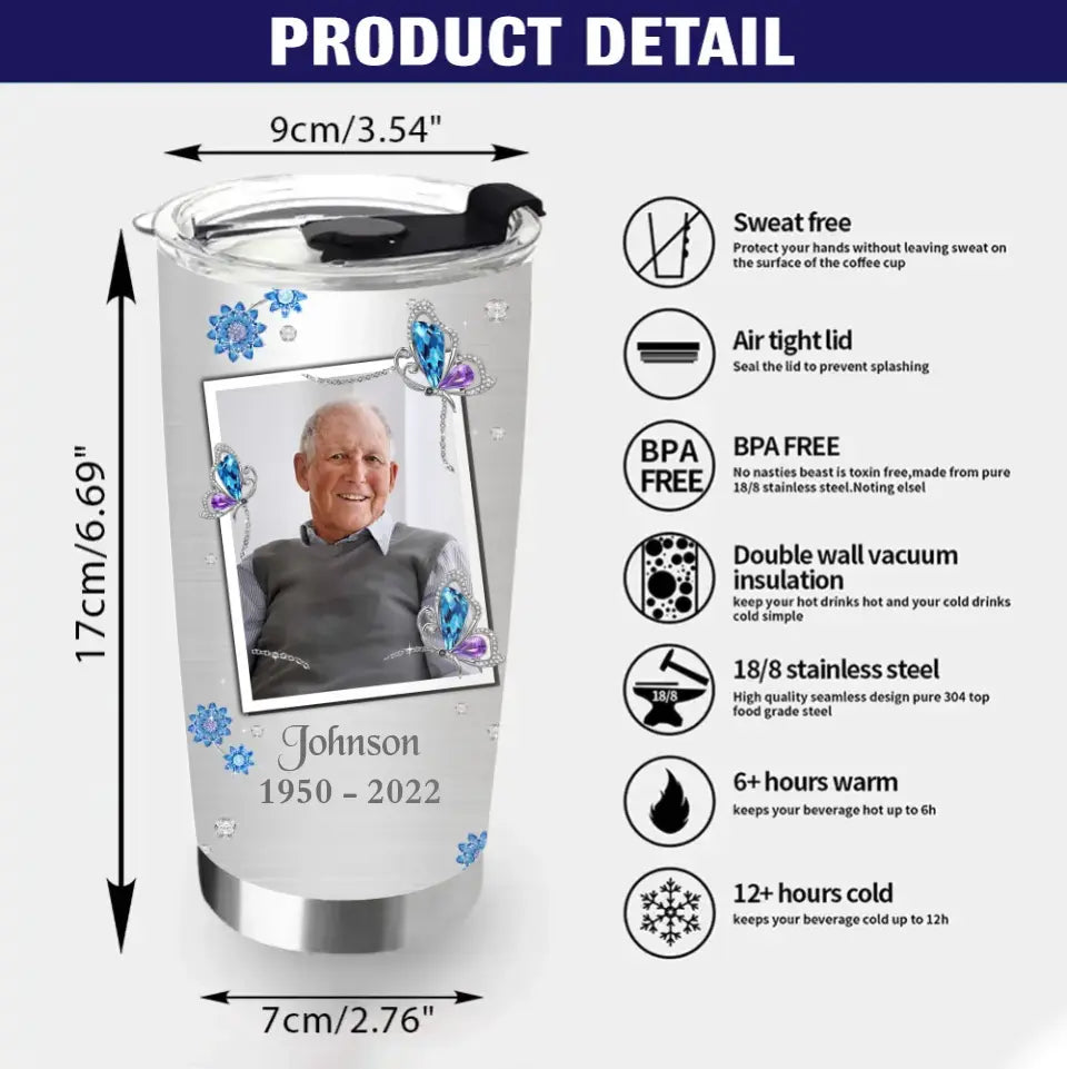 Personalized Memorial Photo Tumbler - Memorial Gift Idea For Family - Always Loved Never Forgotten Forever Missed