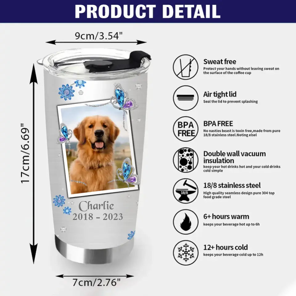Personalized Memorial Tumbler - Upload Photo - Memorial Gift For Pet Lovers - Always Loved Never Forgotten Forever Missed