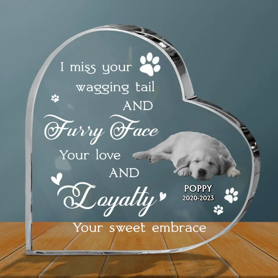 Personalized Memorial Dog Crystal Heart - Upload Photo - Memorial Gift Idea For Pet Lover - I Miss Your Wagging Tail And Furry Face