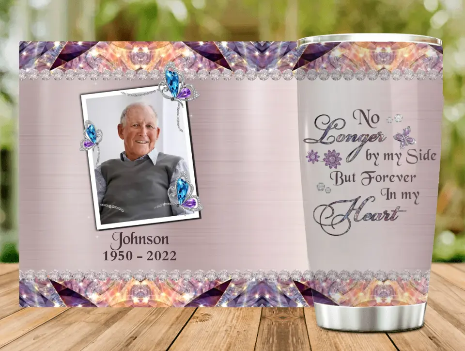Personalized Memorial Photo Tumbler - Memorial Gift Idea For Family - No Longer By My Side But Forever In My Heart