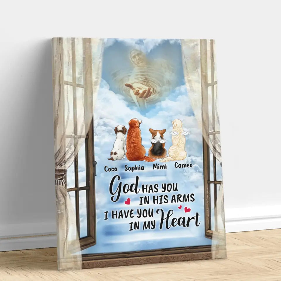 Personalized Memorial Pet Vertical Canvas - Memorial Gift Idea For Pet Lovers - God Has You In His Arms I Have You In My Heart