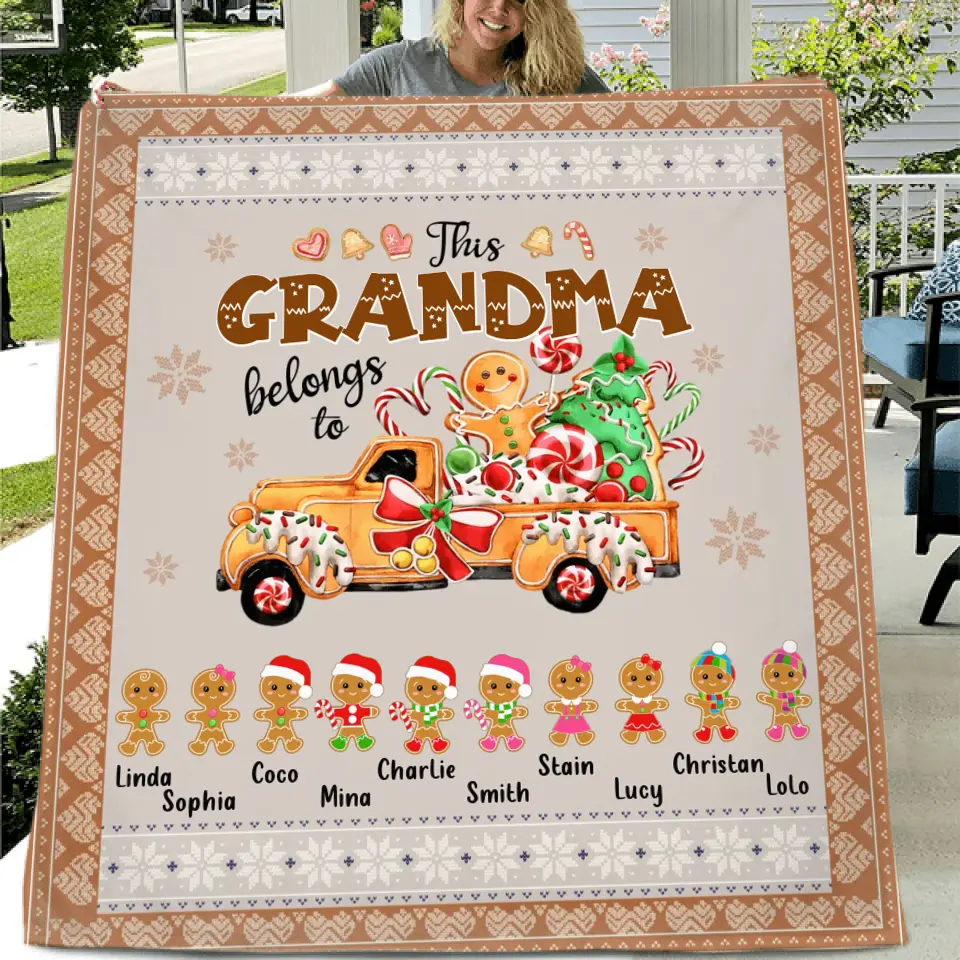 Personalized Grandma's Cookies Christmas Fleece Throw Blanket & Quilt - Gift Idea For Grandma/Mom - Up to 10 Kids - This Grandma Belongs To