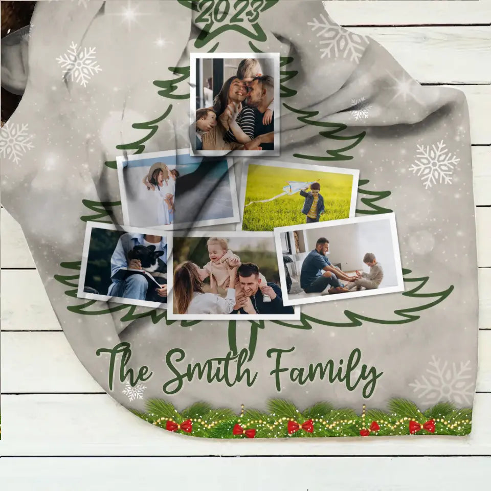 Personalized Christmas Family Quilt/Fleece Throw Blanket - Upload Photos - Christmas Gift Idea For Family