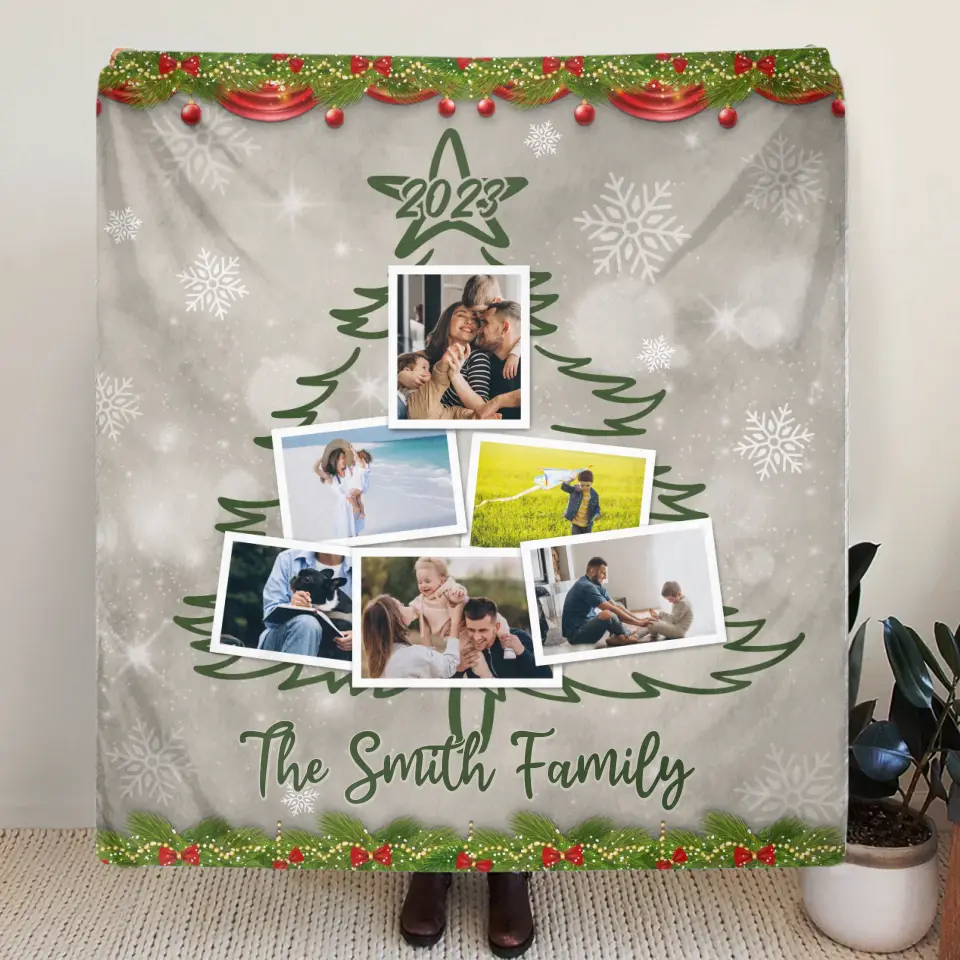 Personalized Christmas Family Quilt/Fleece Throw Blanket - Upload Photos - Christmas Gift Idea For Family
