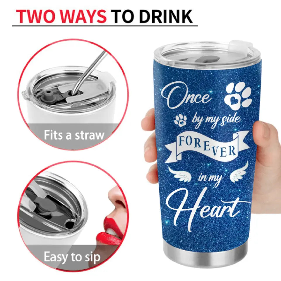 Personalized Memorial Tumbler - Upload Photo - Memorial Gift For Pet Lovers - Once By My Side Forever In My Heart