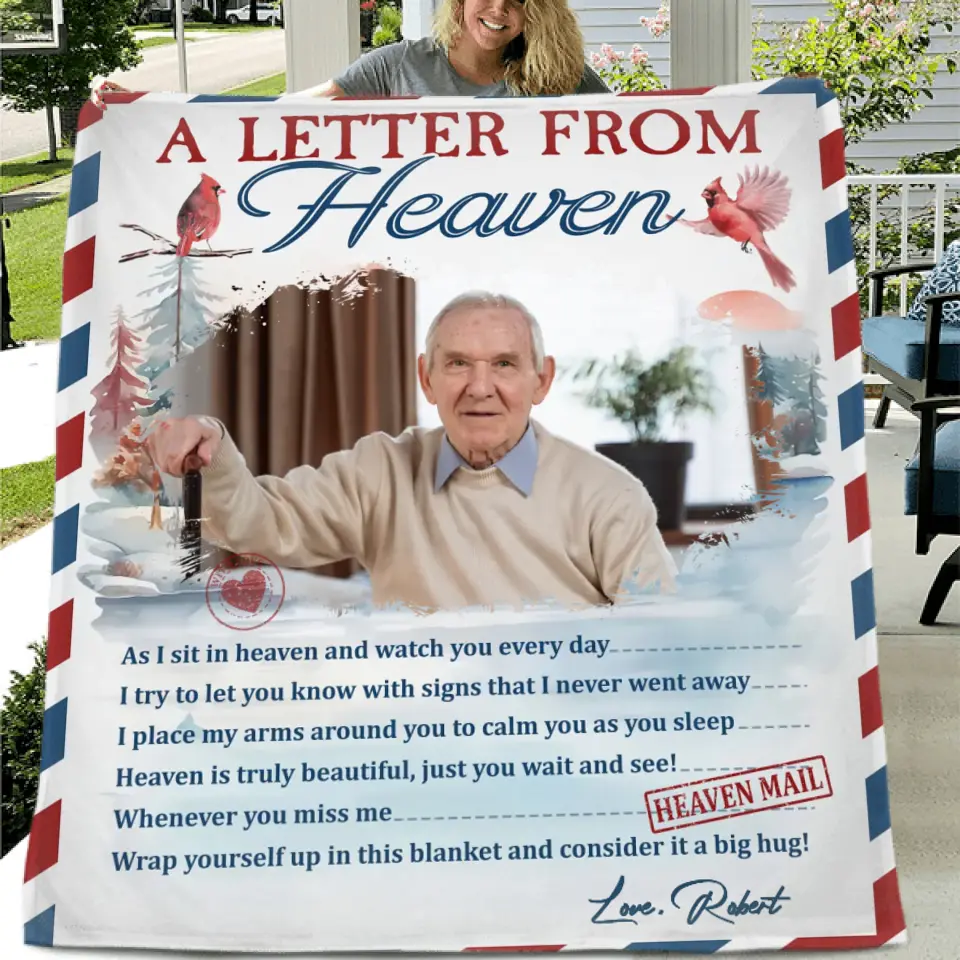Personalized Memorial Photo Quilt/Fleece Throw Blanket - Memorial Gift Idea - Upload Photo - A Letter From Heaven