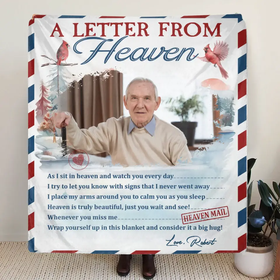Personalized Memorial Photo Quilt/Fleece Throw Blanket - Memorial Gift Idea - Upload Photo - A Letter From Heaven
