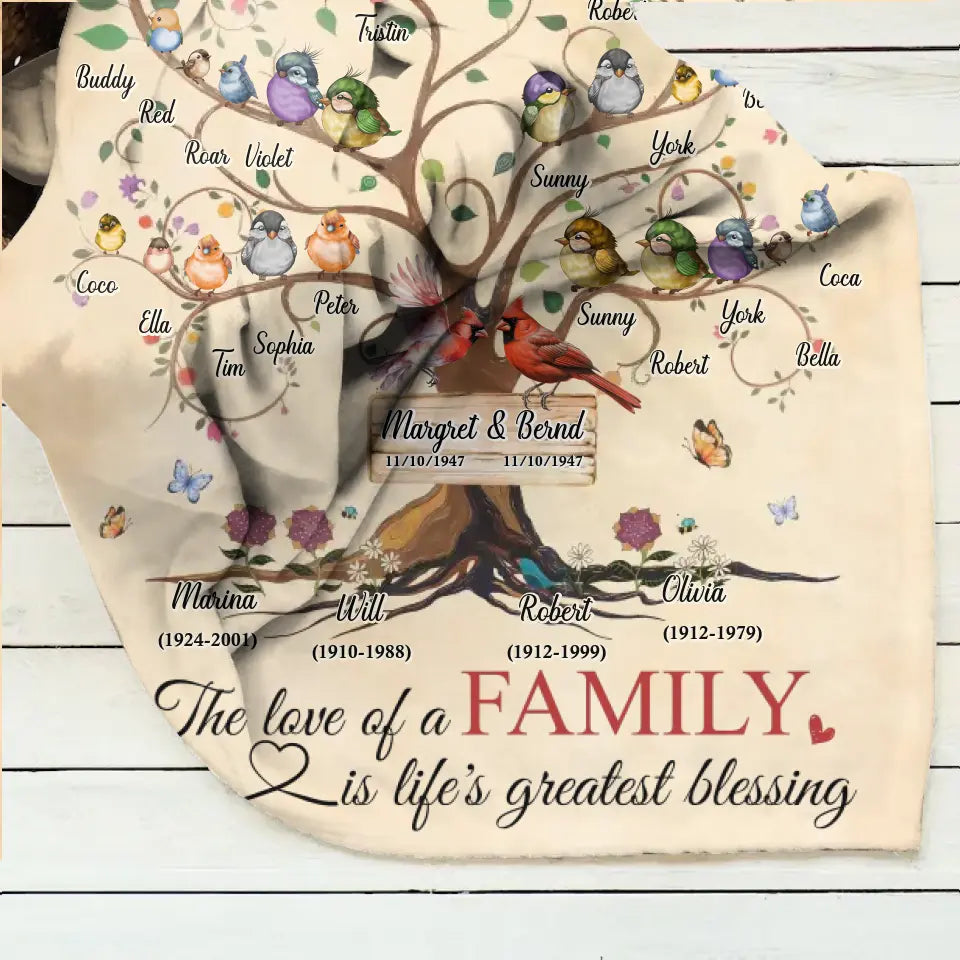Personalized Memorial Family Quilt/Fleece Throw Blanket - Memorial Gift Idea - Family Of 4 Generations - The Love Of A Family Is Life's Greatest Blessing