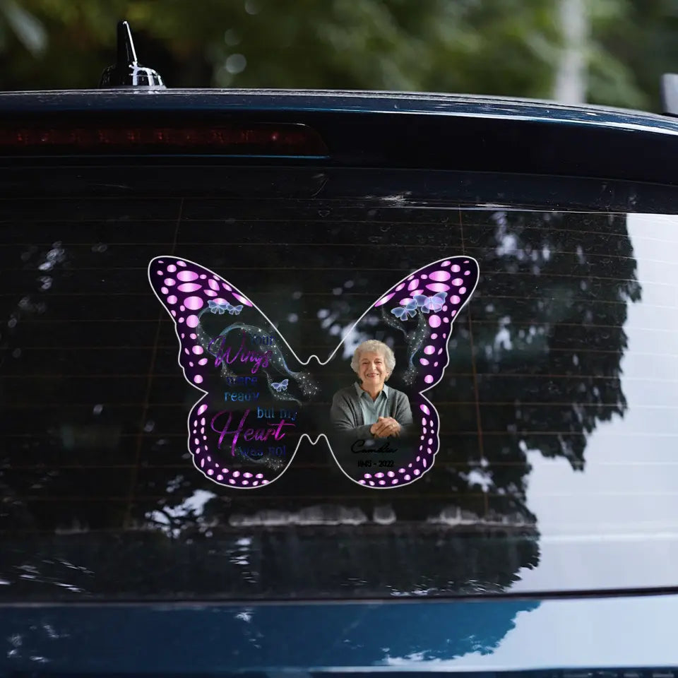 Personalized Memorial Butterfly Photo 3D Square Decal - Memorial Gift Idea for Family Member - Your Wings Were Ready But My Heart Was Not