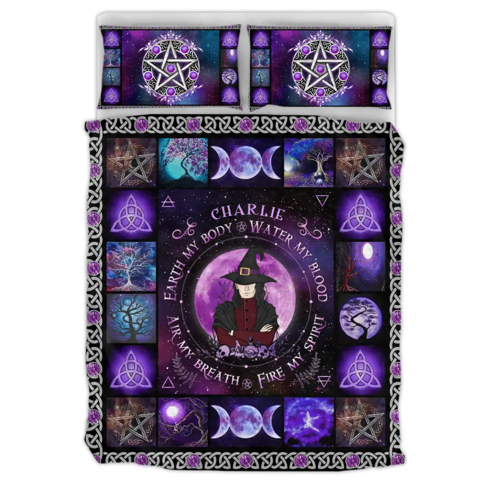 Personalized Male Witch Quilt Bed Sets - Gift Idea For Witch Enthusiasts - Earth My Body Water My Blood Air My Breath Fire My Spirit