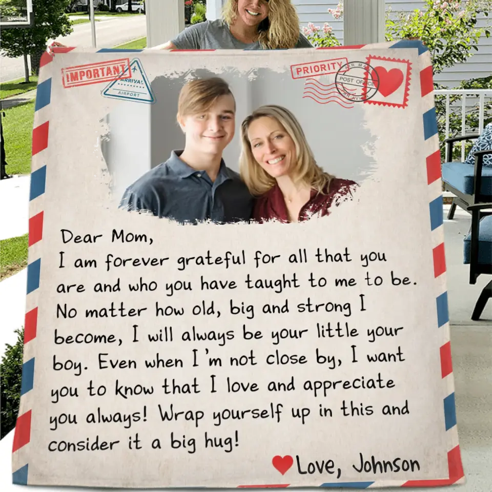 Personalized Mom & Son Photo Quilt/Fleece Throw Blanket - Gift Idea For Mom - Upload Photo - I Am Forever Grateful