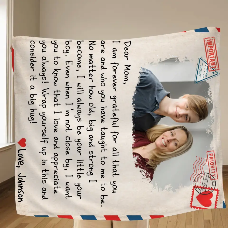 Personalized Mom & Son Photo Quilt/Fleece Throw Blanket - Gift Idea For Mom - Upload Photo - I Am Forever Grateful