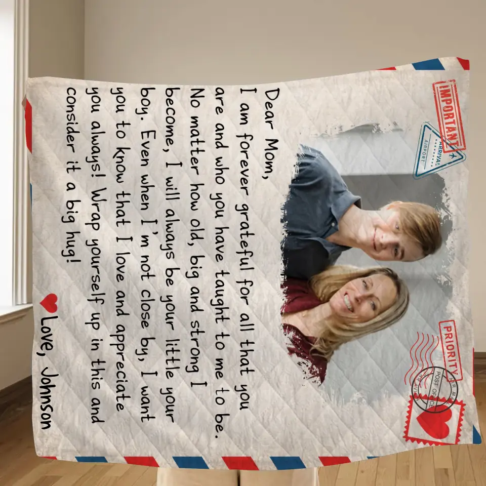 Personalized Mom & Son Photo Quilt/Fleece Throw Blanket - Gift Idea For Mom - Upload Photo - I Am Forever Grateful