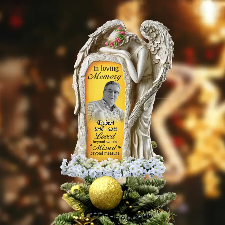 Personalized In Loving Memory Angel Tree Topper - Upload Photo - Memorial Gift Idea For Christmas - Loved Beyond Words Missed Beyond Measure