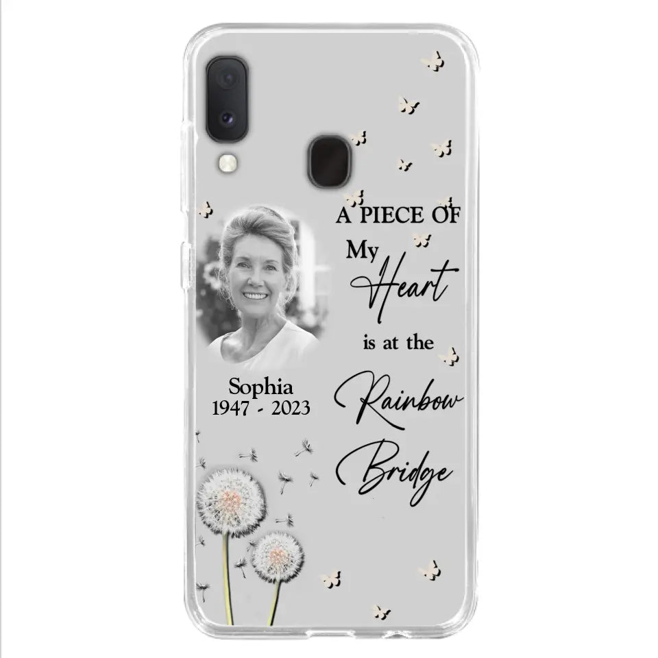 Custom Personalized Memorial Phone Case - Upload Photo - Memorial Gift Idea For Family Member - A Piece Of My Heart Is At The Rainbow Bridge - Case For iPhone/Samsung
