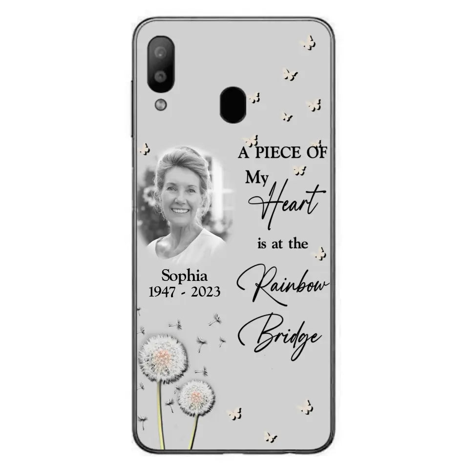 Custom Personalized Memorial Phone Case - Upload Photo - Memorial Gift Idea For Family Member - A Piece Of My Heart Is At The Rainbow Bridge - Case For iPhone/Samsung