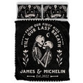 Personalized Skull Couple Quilt Bed Sets - Memorial Gift Idea For Him/Her - From Our First Kiss Till Our Last Breath