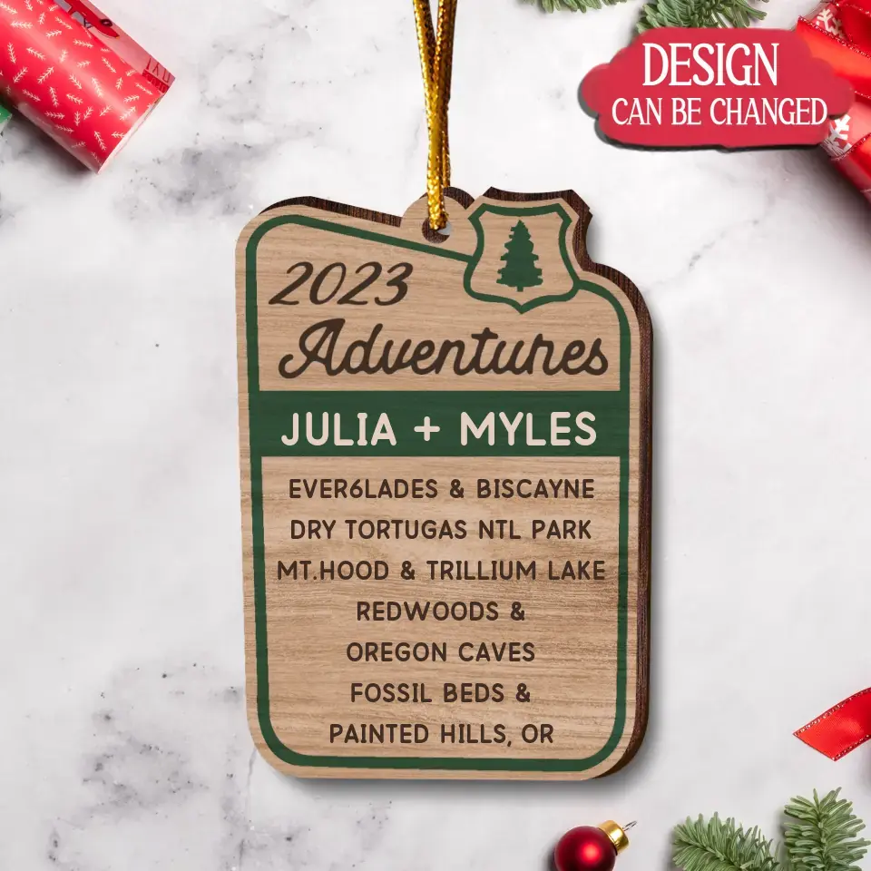 Personalized Adventures List Wooden Ornament - Christmas Gift Idea for Camping Lovers
