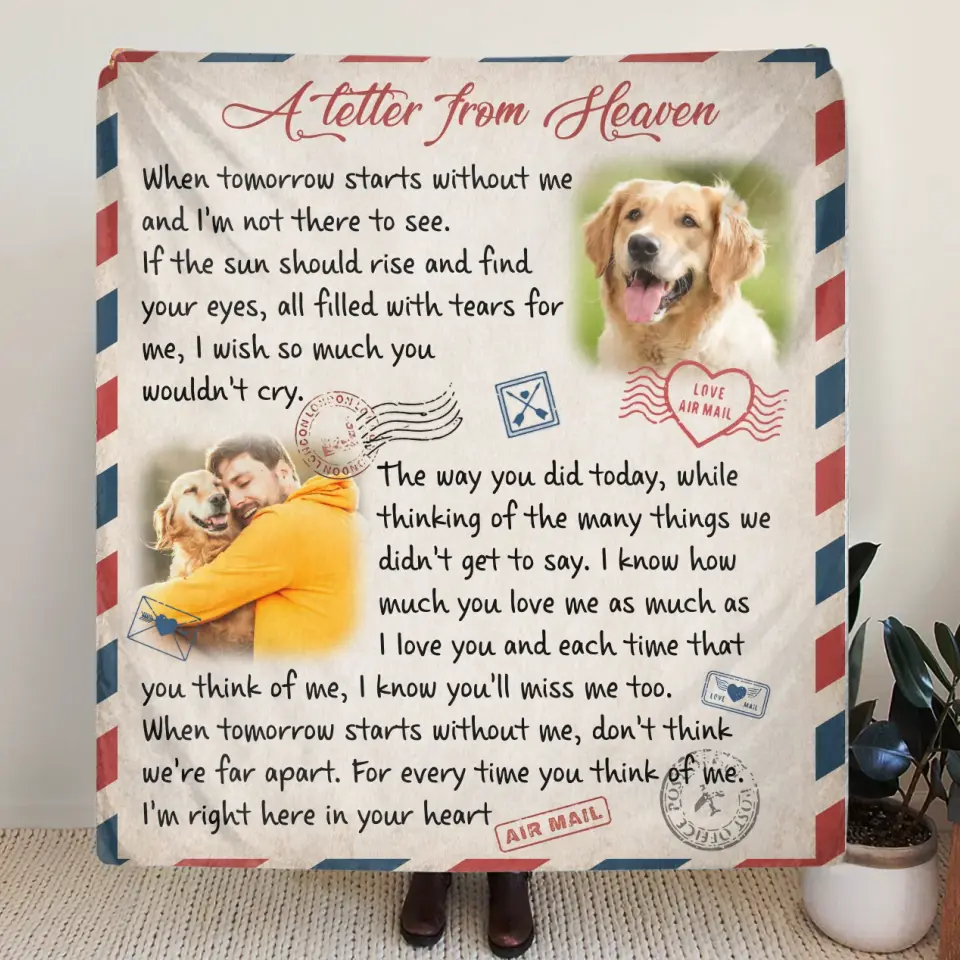 Personalized Memorial Pet Fleece Throw Blanket & Quilt - Upload Photo - Memorial Gift Idea For Pet Owners - A Letter From Heaven