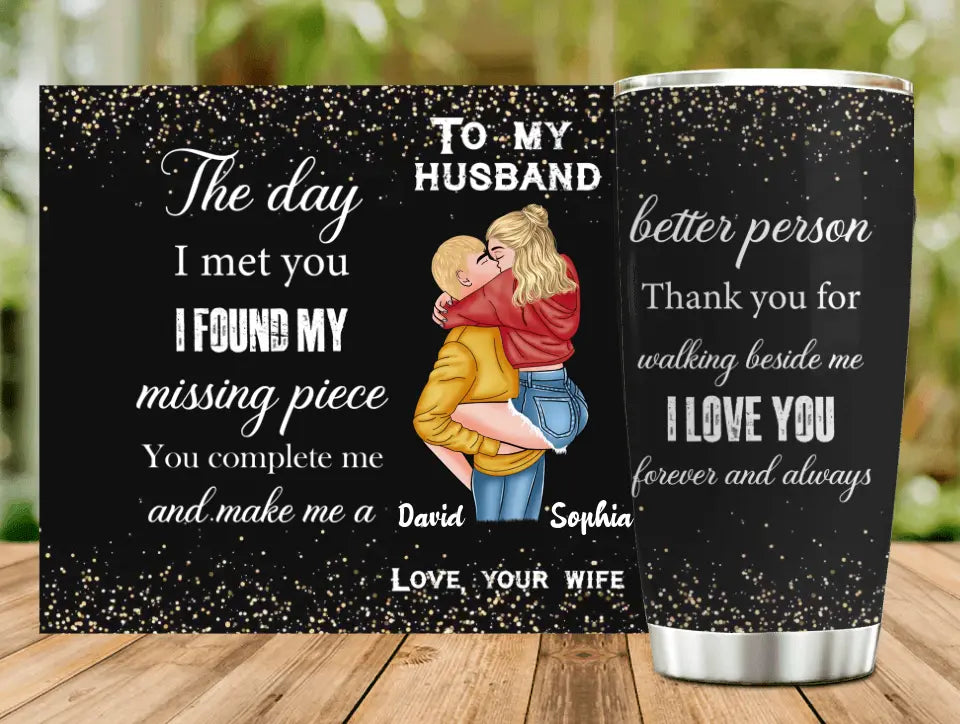 Personalized Couple Tumbler - Christmas Gift Idea For Couple/Husband/Wife - To My Husband The Day I Met You