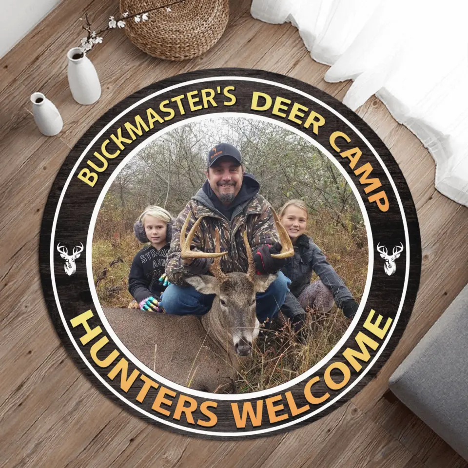 Personalized Hunting Photo Round Rug - Gift Idea for Hunting Lovers - Deer Camp Hunters Welcome