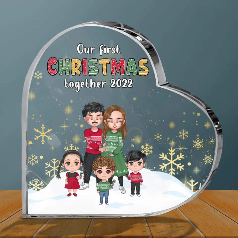 Custom Personalized Pregnant Mom And Family Crystal Heart - Gift Idea For Family/Christmas With Up To 3 Kids - Our First Christmas Together 2026