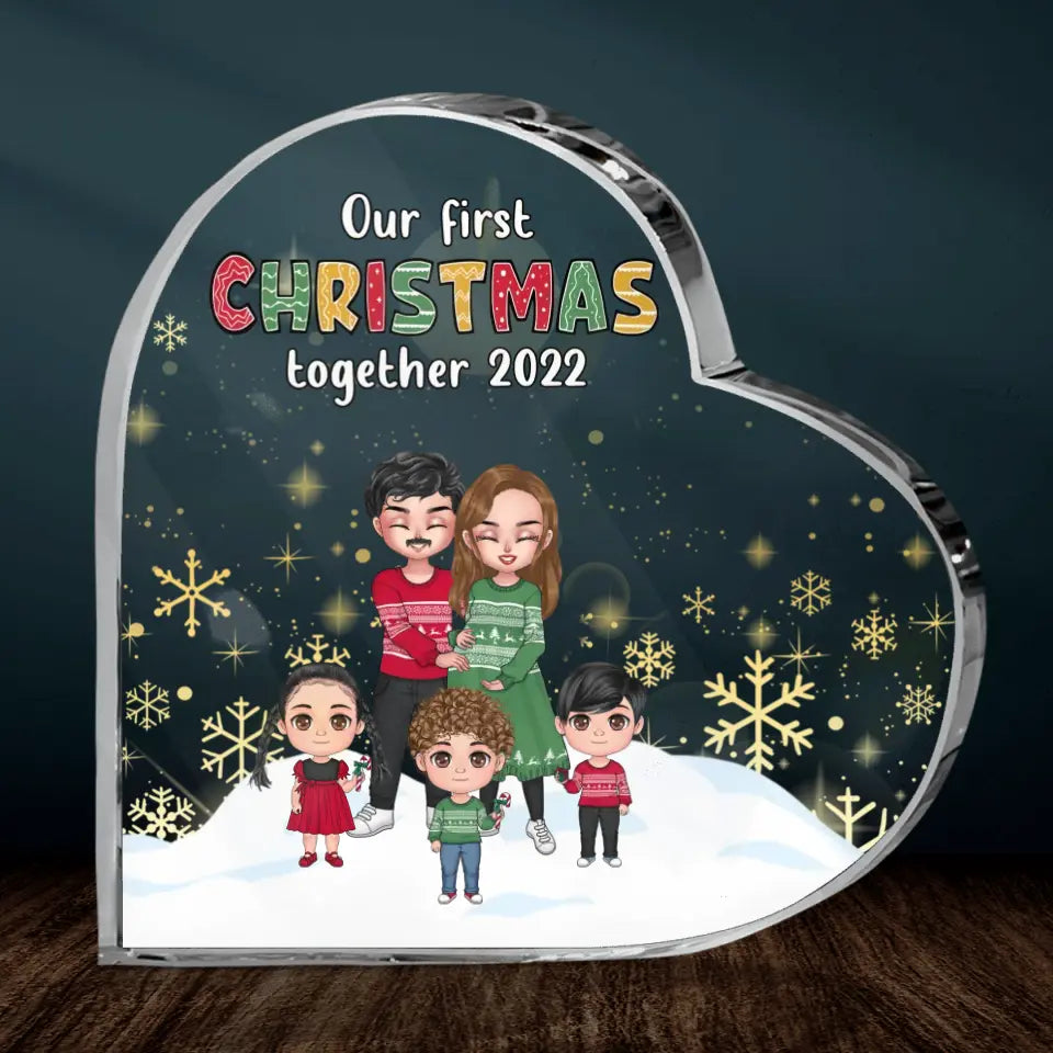 Custom Personalized Pregnant Mom And Family Crystal Heart - Gift Idea For Family/Christmas With Up To 3 Kids - Our First Christmas Together 2026