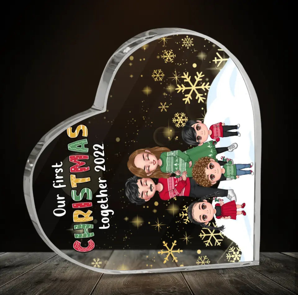 Custom Personalized Pregnant Mom And Family Crystal Heart - Gift Idea For Family/Christmas With Up To 3 Kids - Our First Christmas Together 2026