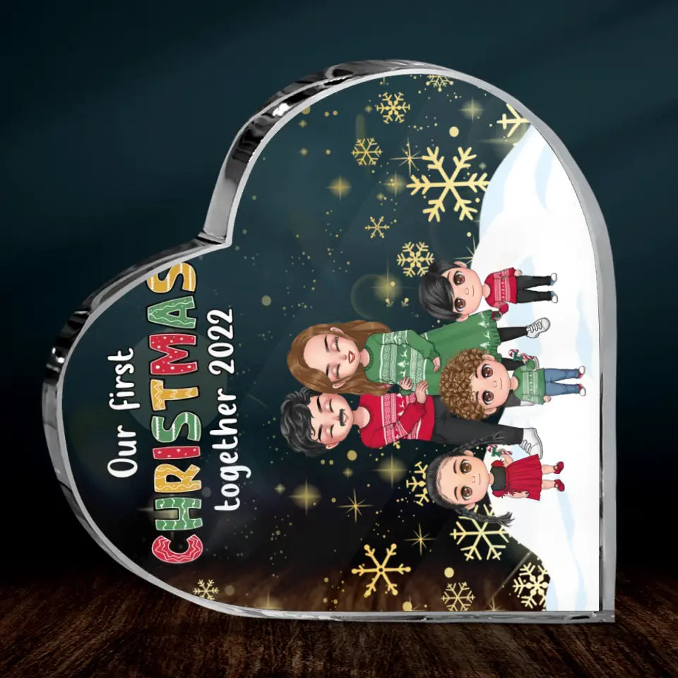 Custom Personalized Pregnant Mom And Family Crystal Heart - Gift Idea For Family/Christmas With Up To 3 Kids - Our First Christmas Together 2026