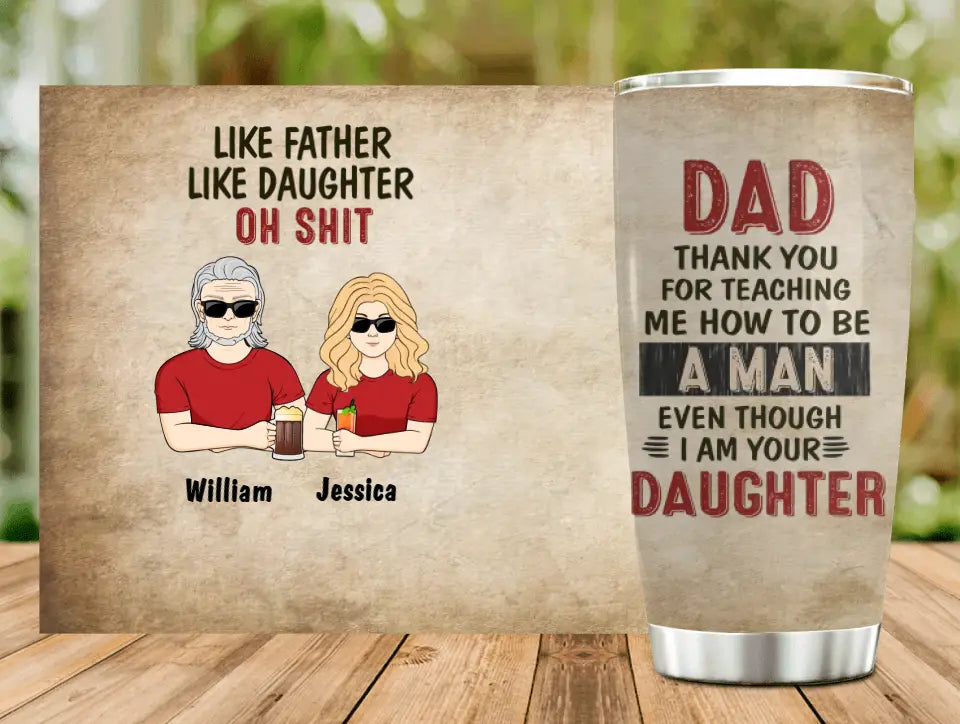 Personalized Dad Tumbler - Gift Idea For Dad From Daughter - Dad Thank You For Teaching Me How To Be A Man