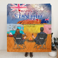 Personalized Camping Happy Australia Day Quilt/Fleece Blanket - Couple/Parents With Up to 3 Kids And 4 Pets - Gift Idea For Camping Lover