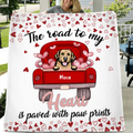 Personalized Dog Quilt/Fleece Throw Blanket - Up to 5 Dogs - Gift Idea For Dog Lover - The Road To My Heart Is Paved With Paw Prints