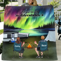 Personalized Northern Light Camping Quilt/Fleece Throw Blanket - Gift Idea For Couple, Camping Lovers, Family - Up to 5 Kids, 4 Pets - Fill Your Life With Adventures