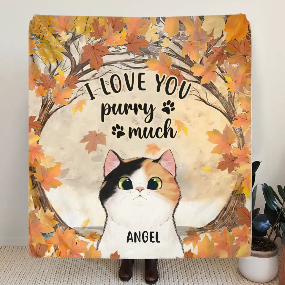 Personalized Cat Fleece Throw Blanket/Quilt - Gift Idea For Cat Lovers - Up to 6 Cats - I Love You Purry Much
