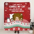 Personalized Christmas Sleeping With Pets Quilt/Fleece Blanket - Girl With Up to 4 Pets - Christmas Gift For Cat/Dog Lover - I Just Want To Cuddle My Pets