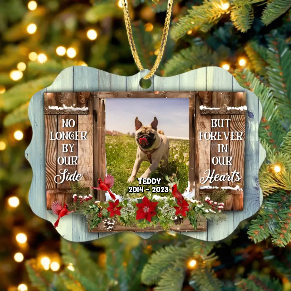 Personalized Memorial Pet Photo Rectangle Wooden Ornament - Christmas/Memorial Gift Idea for Pet Owners - No Longer By Our Side But Forever In Our Hearts