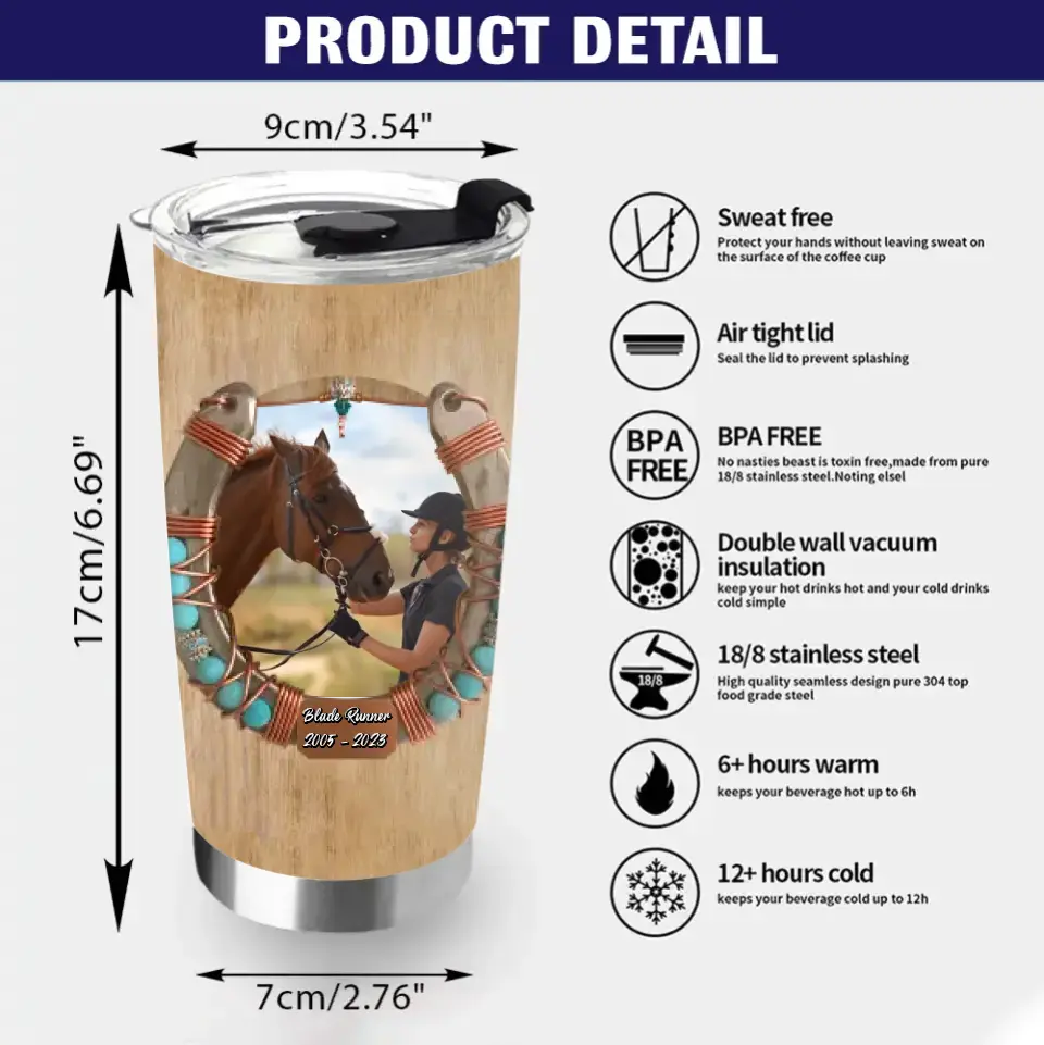 Personalized  Memorial Horse Photo Tumbler - Gift Idea For Horse Lovers - If I Could One More Wish