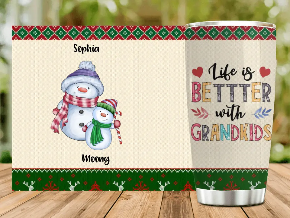 Personalized Grandma Tumbler - Gift Idea For Christmas  - Up to 5 Grandkids - Life Is Better With Grandkids