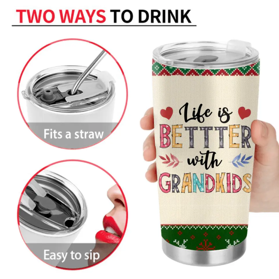 Personalized Grandma Tumbler - Gift Idea For Christmas  - Up to 5 Grandkids - Life Is Better With Grandkids