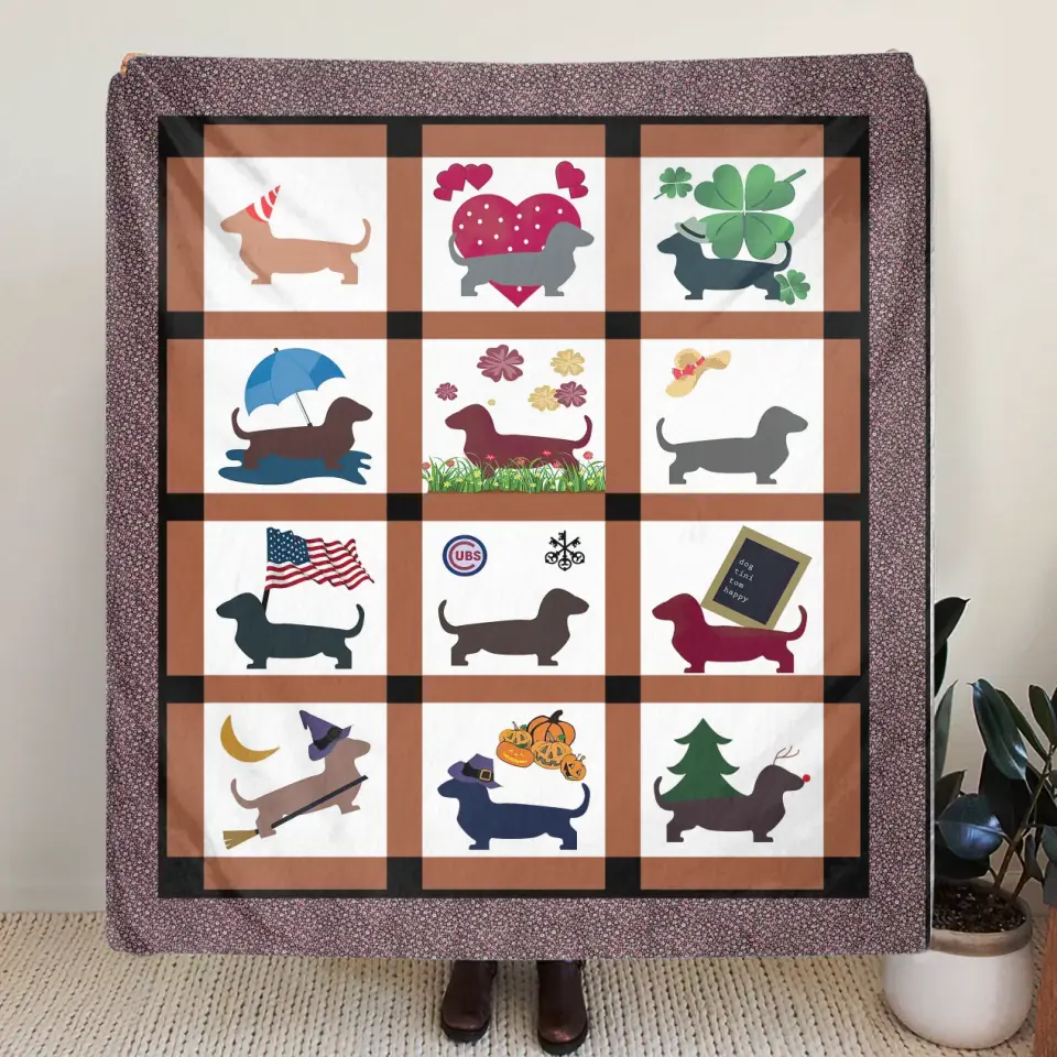 Cute Dachshund Dog Fleece Throw Blanket & Quilt - Gift Idea for Dog Lovers