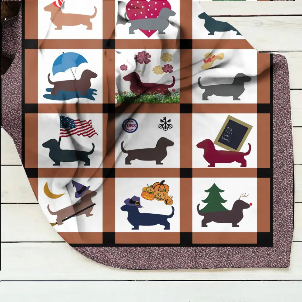 Cute Dachshund Dog Fleece Throw Blanket & Quilt - Gift Idea for Dog Lovers