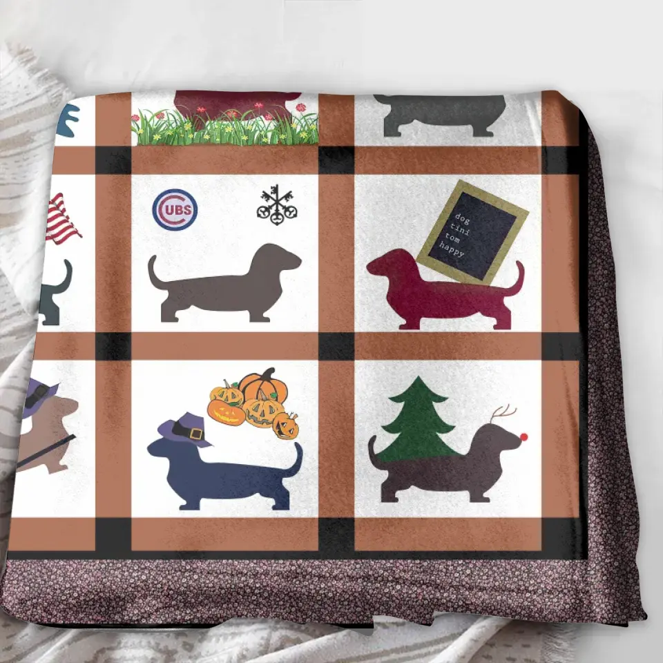 Cute Dachshund Dog Fleece Throw Blanket & Quilt - Gift Idea for Dog Lovers