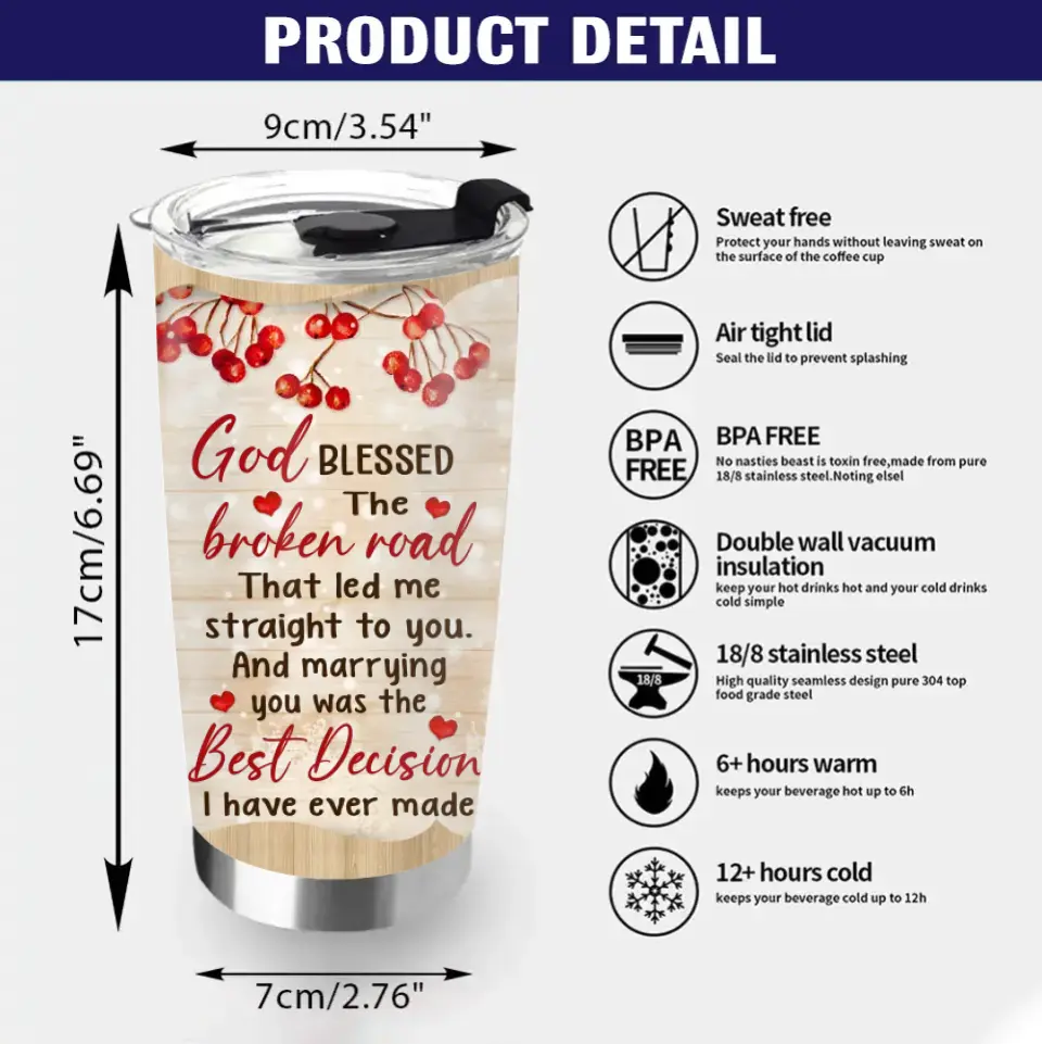 Personalized Memorial Family Tumbler - Gift Idea For Family - Up to 5 Kids - God Blessed The Broken Road