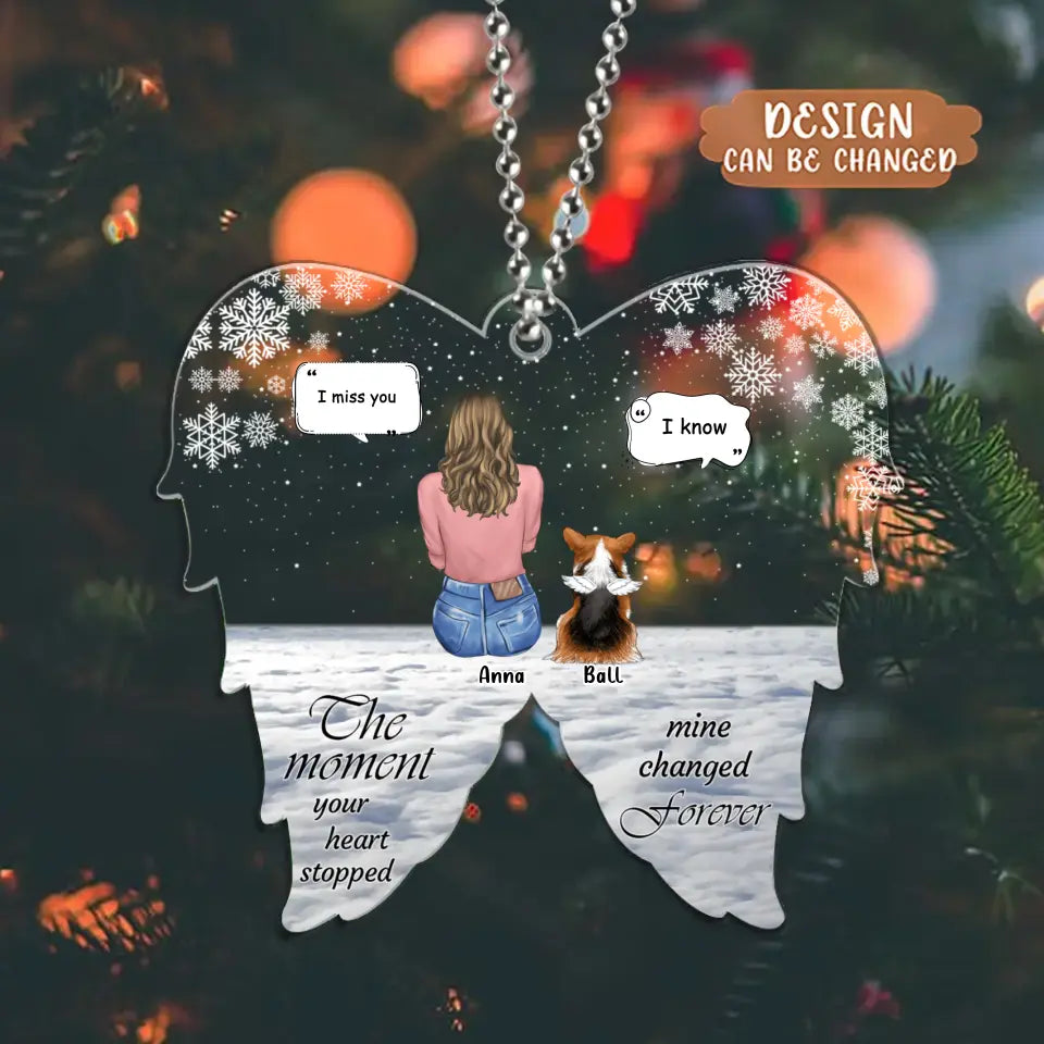 Personalized Memorial Pet Acrylic Ornament - Adult/Couple With Up to 2 Kids And 4 Pets - Memorial/Christmas Gift Idea for Dog/Cat Owners - The Moment Your Heart Stopped Mine Changed Forever