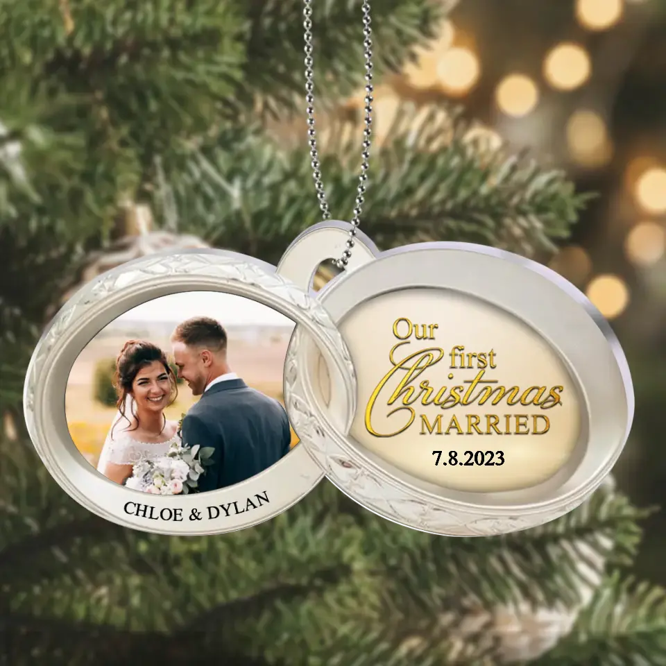 Personalized Couple Acrylic Ornament - Gift Idea For Couple - Upload Photo - Our First Christmas Married